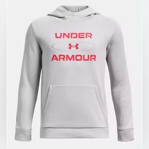 Under Armour Light Gray Hoodie Sweatshirt, Size Youth Small (7), Neon Orange Red
